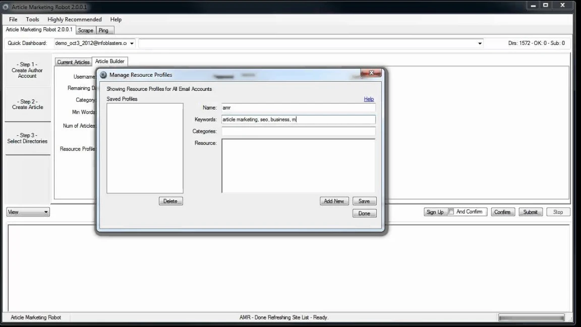 Article Marketing Robot 2.0 - Getting Started | youtube.com | 95199
