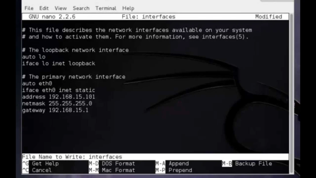 how to set static ip - kali linux شرح تثبيت الاي بي الداخلي | youtube.com | 96006