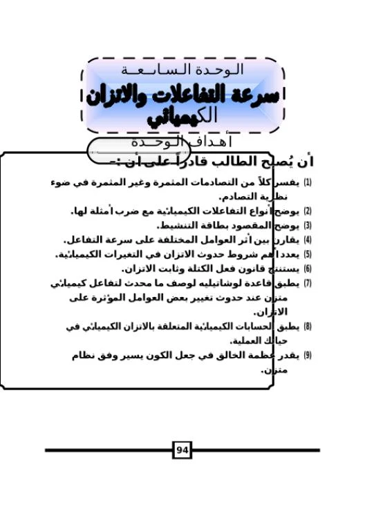 الوحدة السابعة سرعة التفاعلات والاتزان الكيميائي | 98900